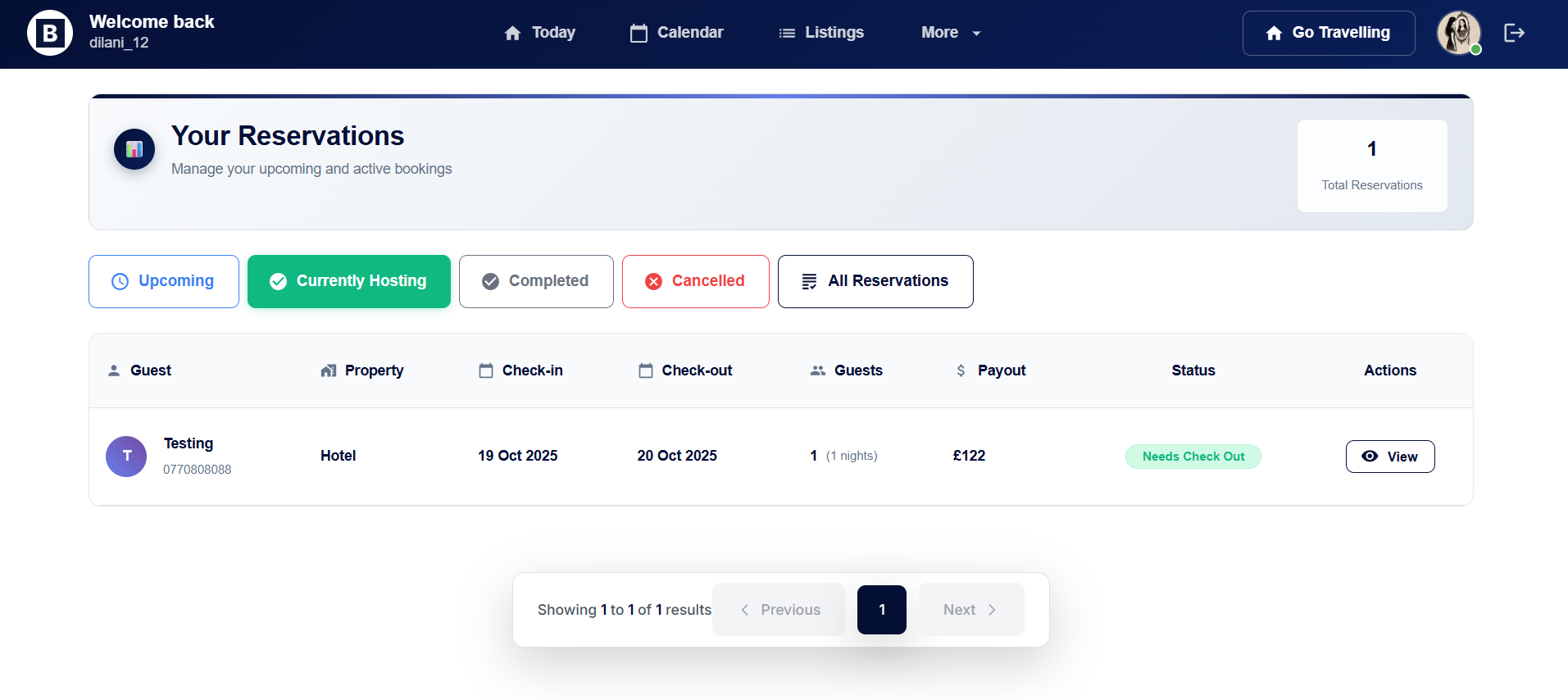 Today's Hosting Dashboard